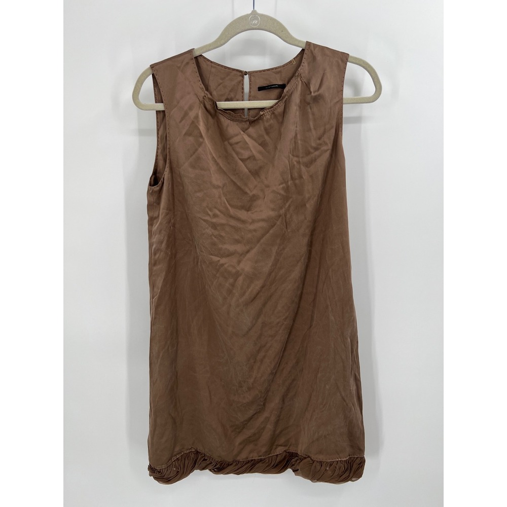 Elie Tahari 100% Silk Sleeveless Mini Dress Tunic Mocha Brown Bubble Hem Size 4